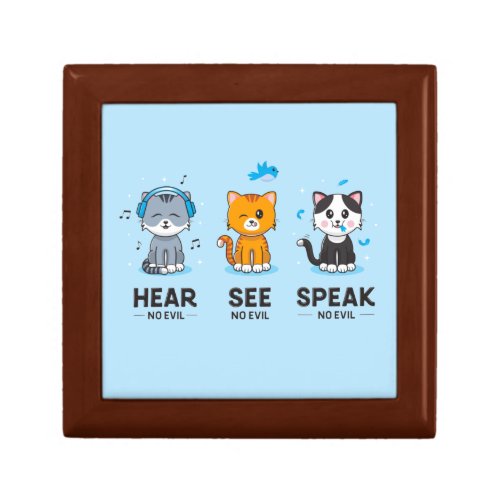 Hear See Speak No Evil Cats Gift Keepsake Box