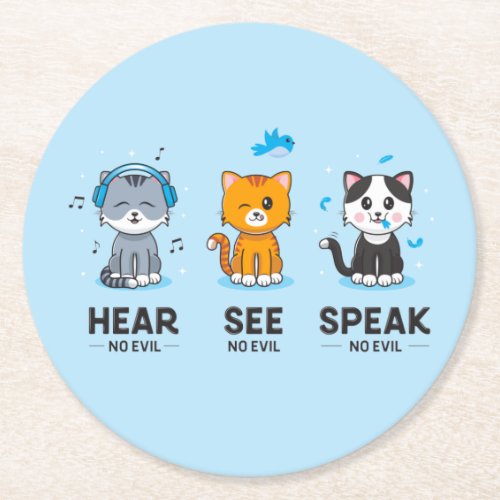 Hear See Speak No Evil Cats Paper Coasters