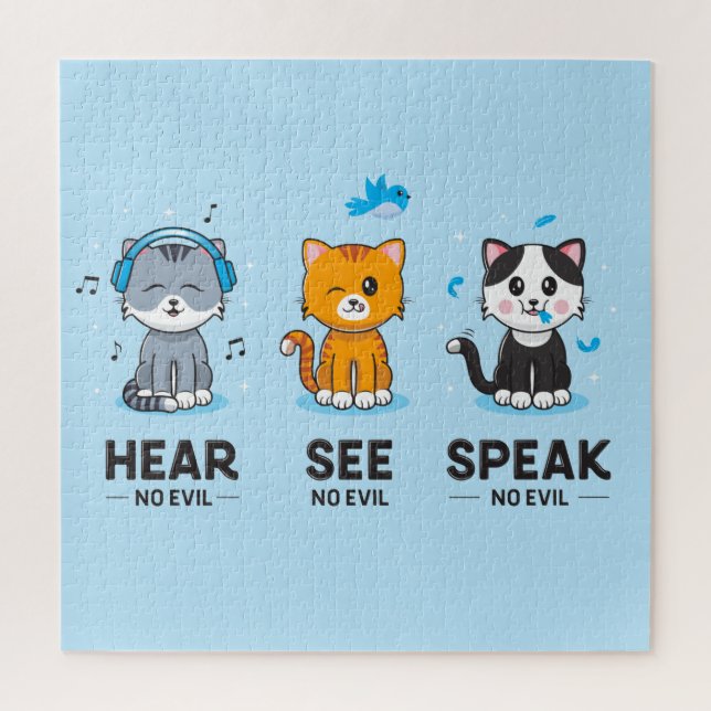 Hear See Speak No Evil Cats Puzzle (20x20) (Vertical)