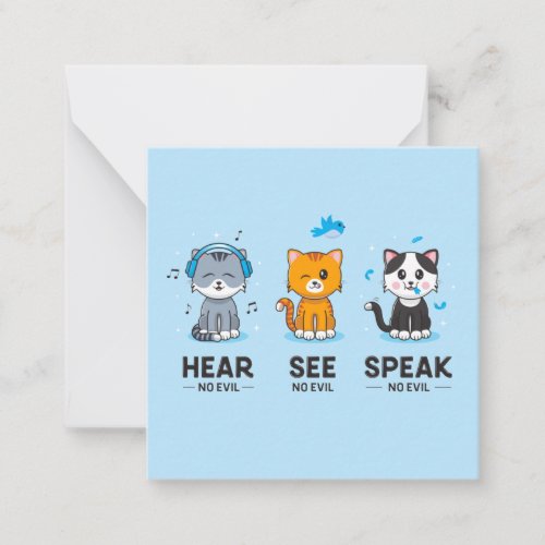 Hear See Speak No Evil Cats  Stationery Note Card