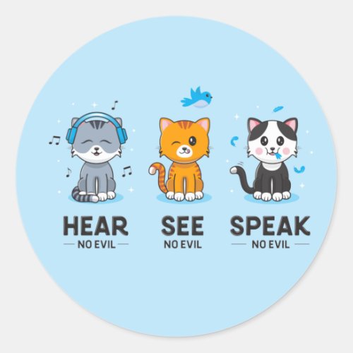 Hear See Speak No Evil Cats  Stickers