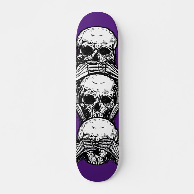 Hear see speak no evil skateboard skull design (Front)
