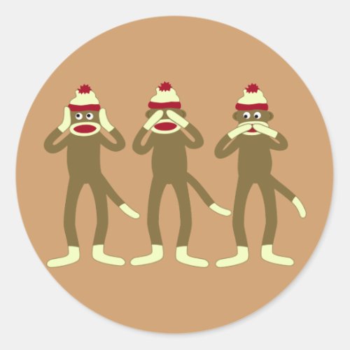 Hear See Speak No Evil Sock Monkeys Classic Round Sticker