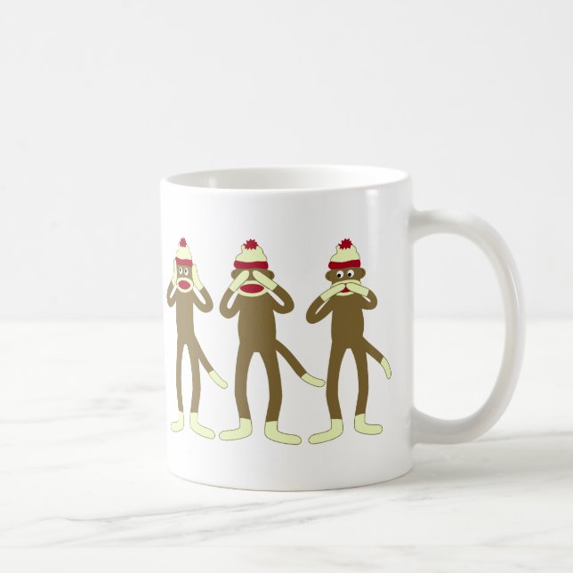 Hear, See, Speak No Evil Sock Monkeys Coffee Mug (Right)