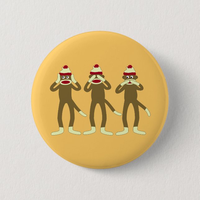 Hear, See, Speak No Evil Sock Monkeys Pinback Button (Front)