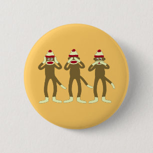 Hear, See, Speak No Evil Sock Monkeys Pinback Button