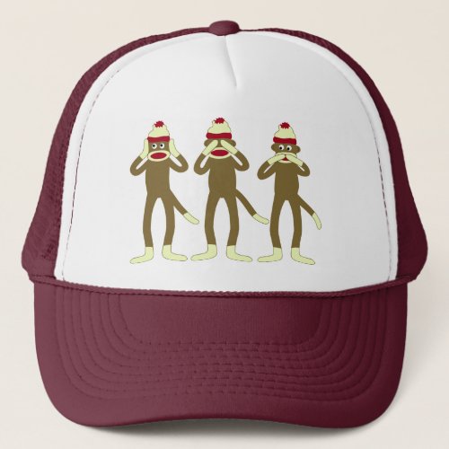 Hear See Speak No Evil Sock Monkeys Trucker Hat