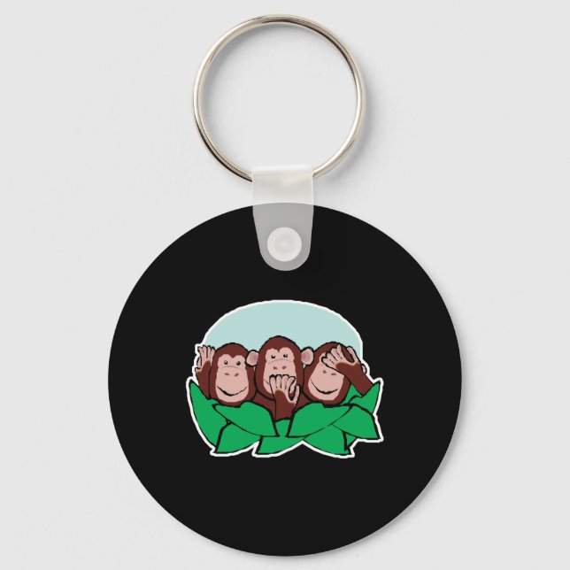 hear speak see no evil monkeys keychain (Front)