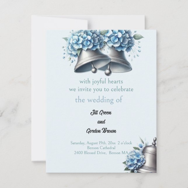 Hear the Bells Blue Hydrangea Invitation (Front)