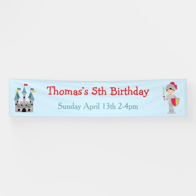 Hear Ye Black Hair Cute Knight Birthday Party Banner (Horizontal)