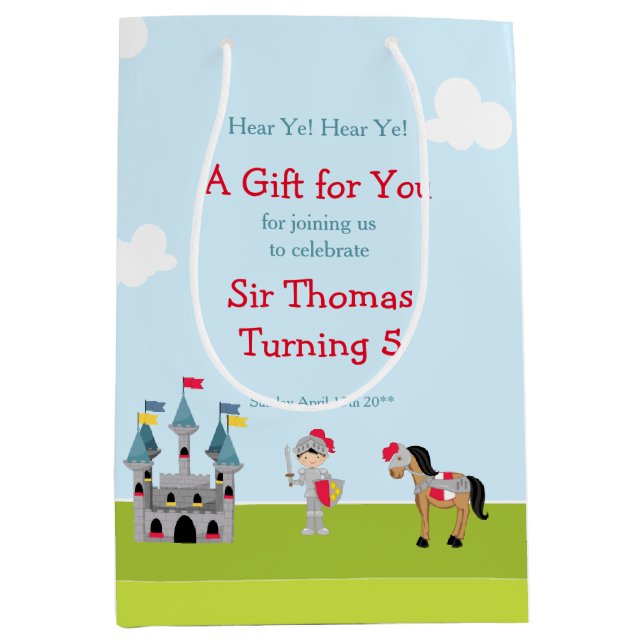 Hear Ye Black Hair Cute Knight Birthday Party Medium Gift Bag (Front)