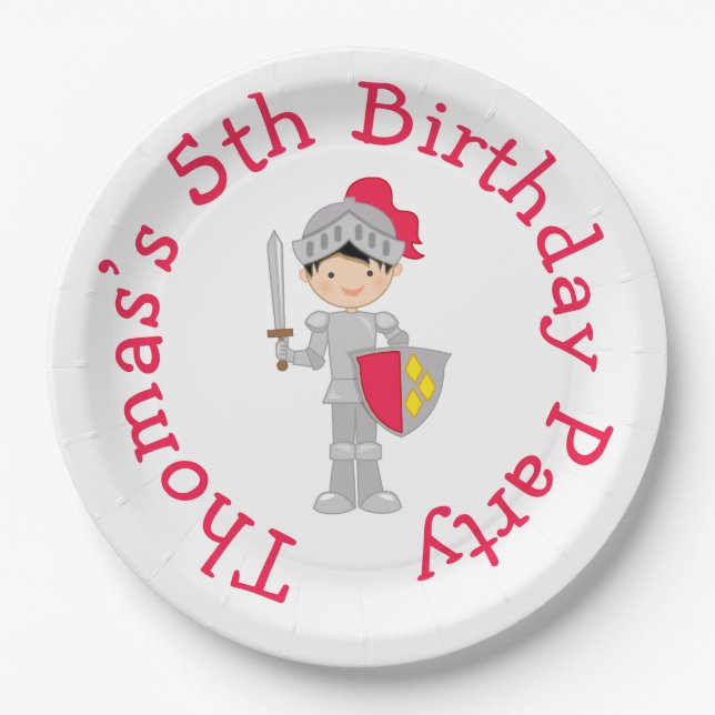 Hear Ye Black Hair Cute Knight Paper Plates (Front)