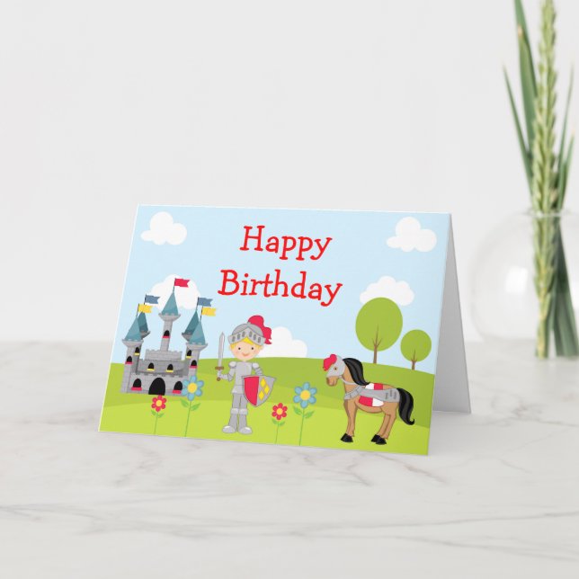 Hear Ye Blonde Cute Knight Birthday Card (Front)
