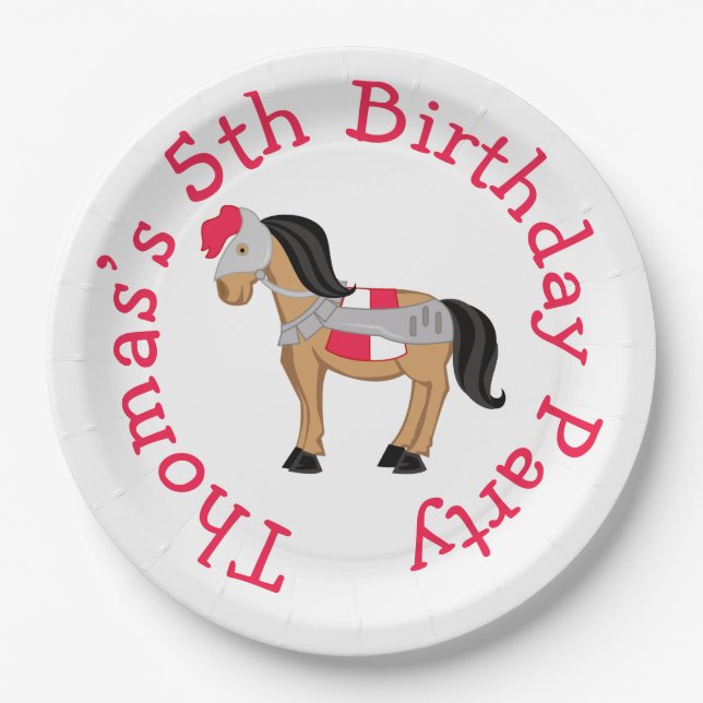 Hear Ye Blonde Cute Knight Horse Paper Plates (Front)