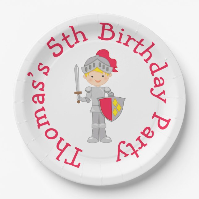 Hear Ye Blonde Cute Knight Paper Plates (Front)