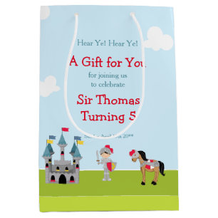 Hear Ye Brunette Cute Knight Birthday Party Medium Gift Bag