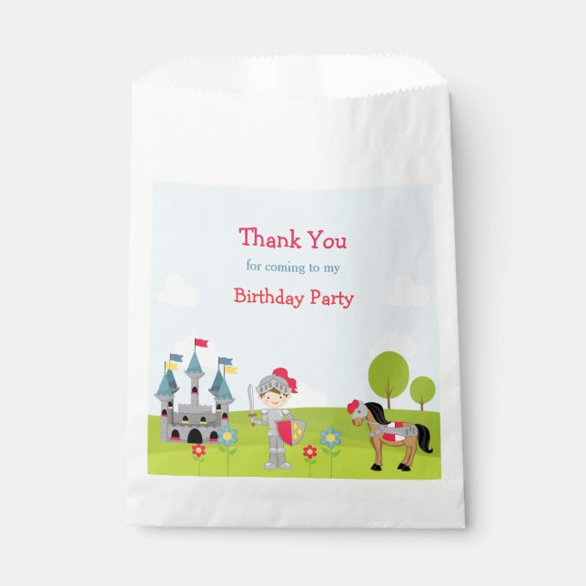 Hear Ye Brunette Knight Birthday Party Favor Bag (Front)