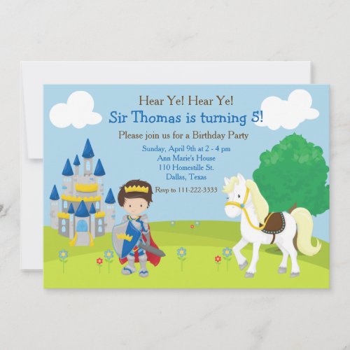 Hear Ye Cute Brunette Prince Birthday Party Invitation