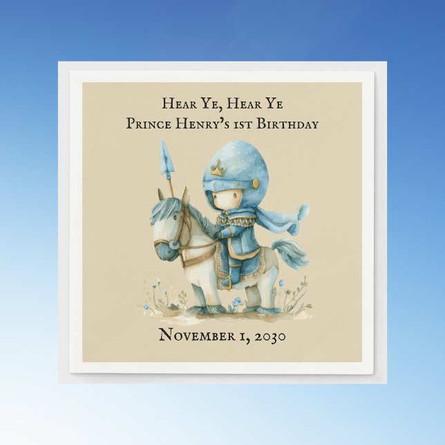 Hear Ye, Hear Ye Medieval Knight Boys 1st Birthday Napkins (Hear Ye, Hear Ye Medieval Knight Boys 1st Birthday Napkins)