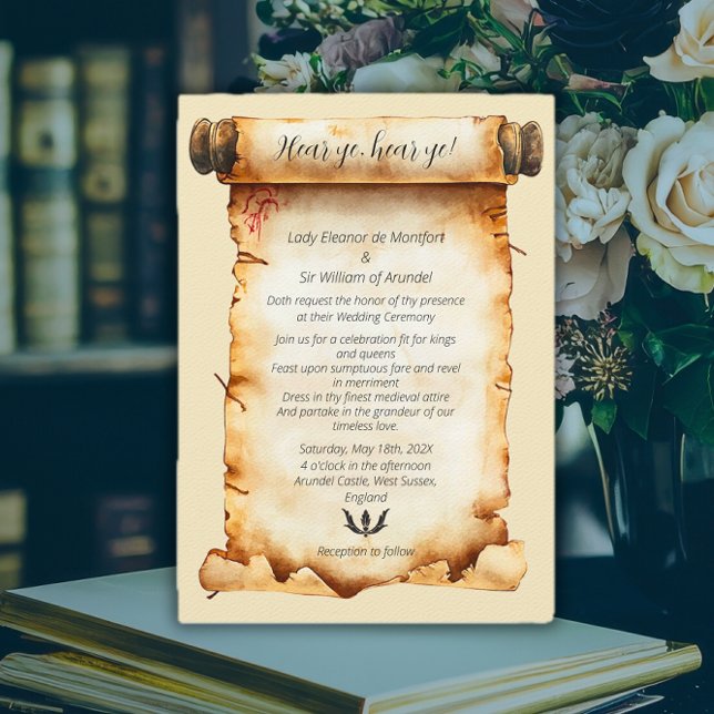 Hear Ye Medieval Aged Scroll Wedding Invitation (Hear Ye Medieval Aged Scroll Wedding Invitation)