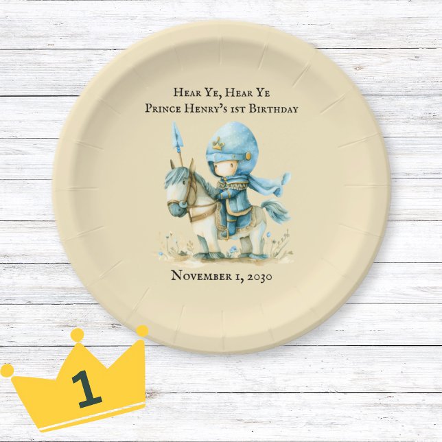 Hear Ye Medieval Knight Boy’s 1st Birthday Paper Plates (Hear Ye Medieval Knight Boy’s 1st Birthday Paper Plates)