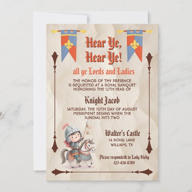 Hear Ye Medieval Renaissance Royal Birthday Invitation (Front)