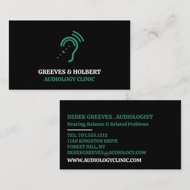 Hearing Aid Design, Audiologist, Audiology Clinic Business Card (Front/Back)
