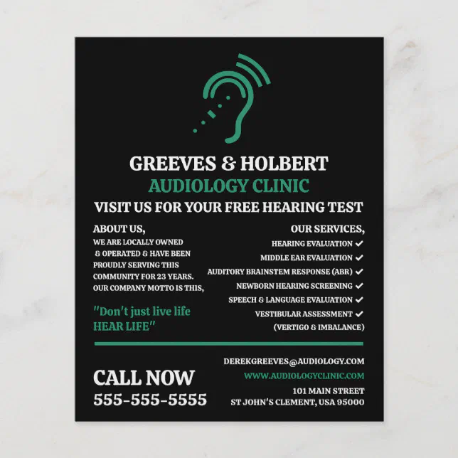 Hearing Aid Design, Audiologist, Audiology Clinic Flyer Zazzle