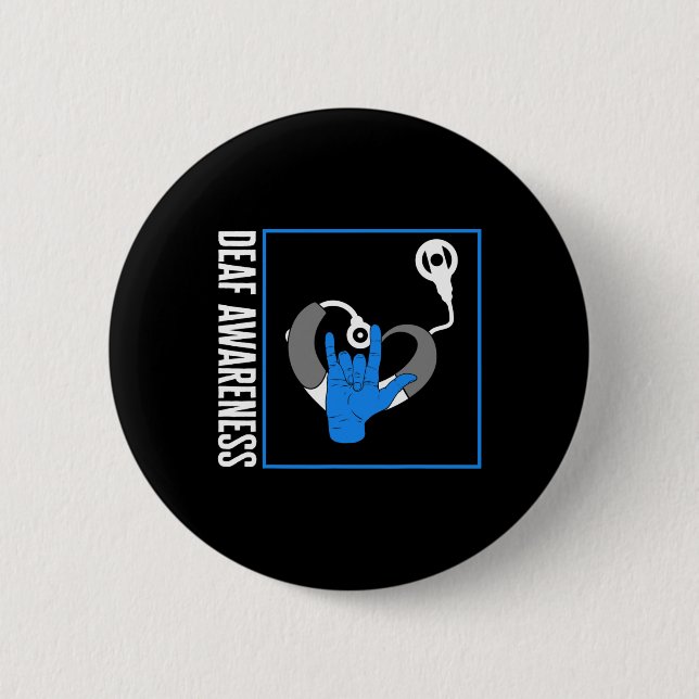 Hearing Loss Awareness Deaf Cochlear Implant ASL H Button (Front)