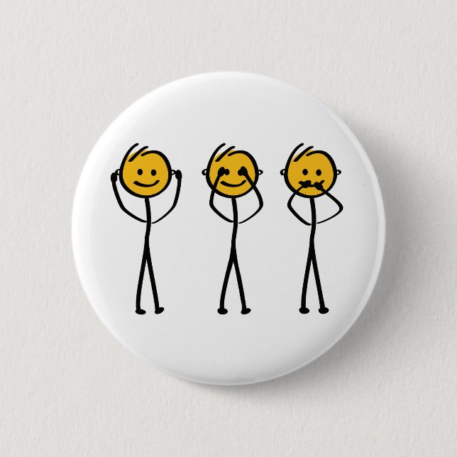 Hearing, seeing and silent drawing. Three monkeys Button (Front)