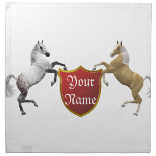 Hearldic horses rearing, add you name cloth napkin