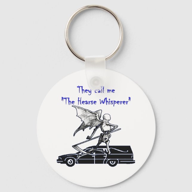 Hearse and Grim Reaper Skeleton Goth Humor Keychain (Front)