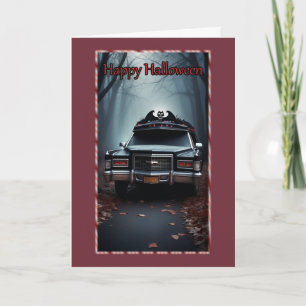 Hearse in the Woods Halloween Card