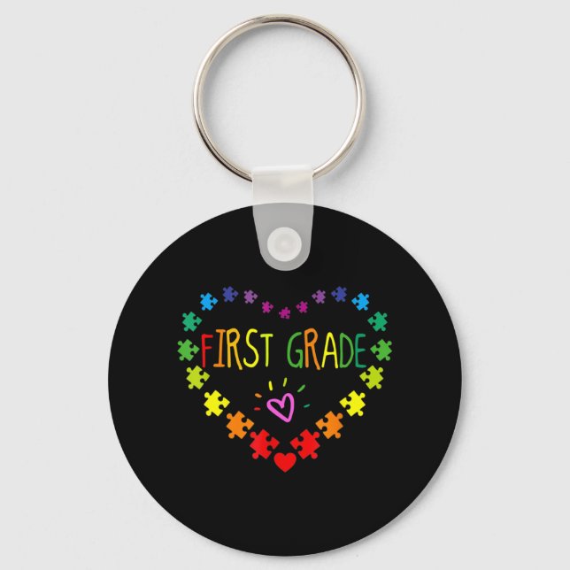 Heart 100th Day of 1st grade Teacher Autism Awaren Keychain (Front)