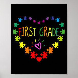 Heart 100th Day of 1st grade Teacher Autism Awaren Poster