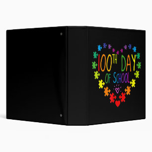 Heart 100th Day of School Teacher Autism Awareness 3 Ring Binder