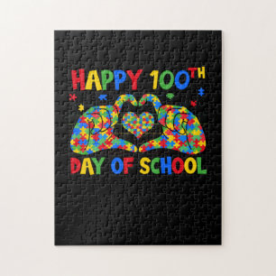 Heart 100th Day of School Teacher Autism Awareness Jigsaw Puzzle