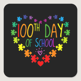 Heart 100th Day of School Teacher Autism Awareness Square Sticker