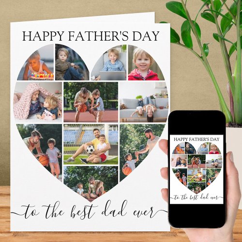 Heart 11 Photo Collage Best Dad Ever Fathers Day Card