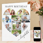 Heart 11 Photo Collage Elegant Name Birthday Card<br><div class="desc">Say Happy Birthday with a love heart photo collage, personalized birthday card. The photo template is set up for you to add your pictures, working in rows from top to bottom. The photo collage holds 11 photos which are displayed in a mix of portrait, landscape and square / instagram formats....</div>
