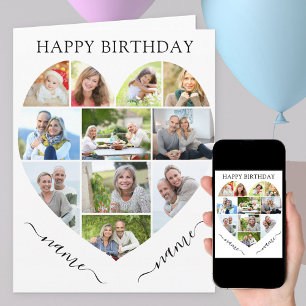 Heart 11 Photo Collage Twins Names Script Birthday Card