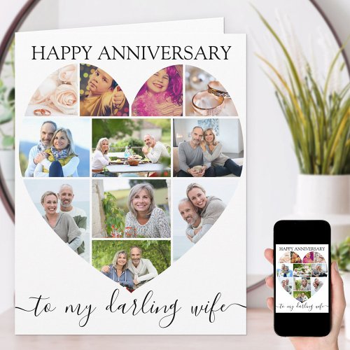 Heart 11 Photo Collage Wife Script Anniversary Card