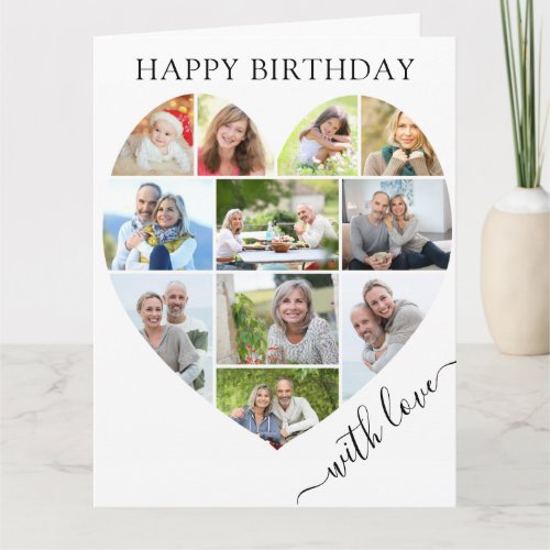 Heart 11 Photo Collage with Love Script Birthday Card