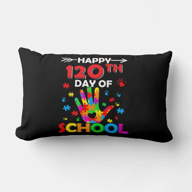 Heart 120th Day of School Teacher Autism Awareness Lumbar Pillow (Front)