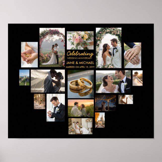 Heart 17 Photo Collage Personalized Script Poster (Front)