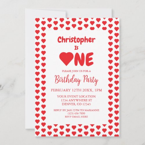 Heart 1st Birthday Invitation