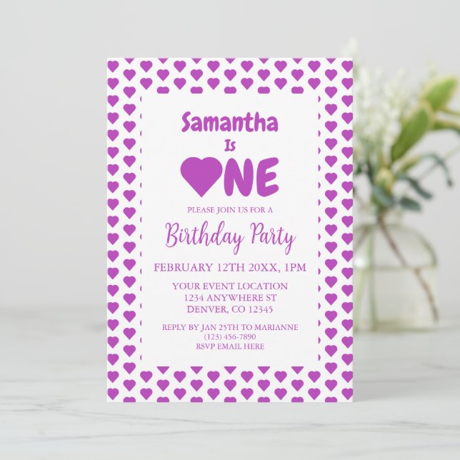 Heart 1st Birthday Invitation (Standing Front)