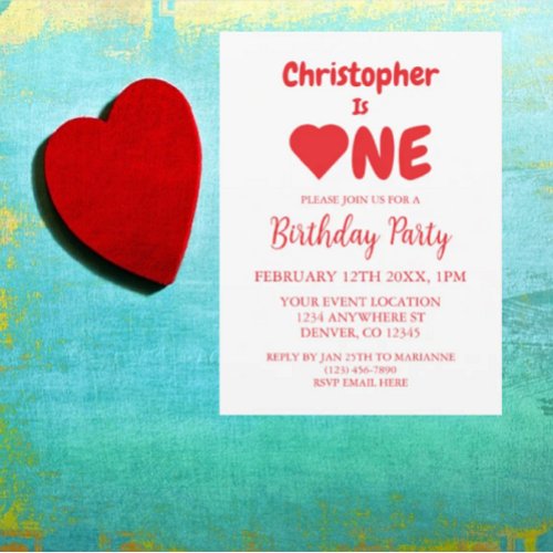 Heart 1st Birthday Invitation
