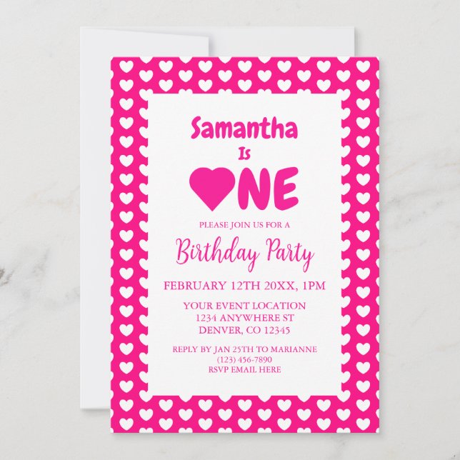Heart 1st Birthday Invitation (Front)