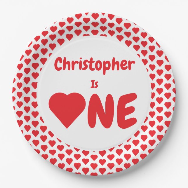 Heart 1st Birthday Paper Plates (Front)